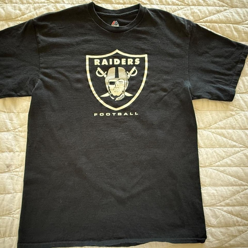 Majestic Las‎ Vegas Raiders T-Shirt Mens Large Black Good Graphic Football Tee